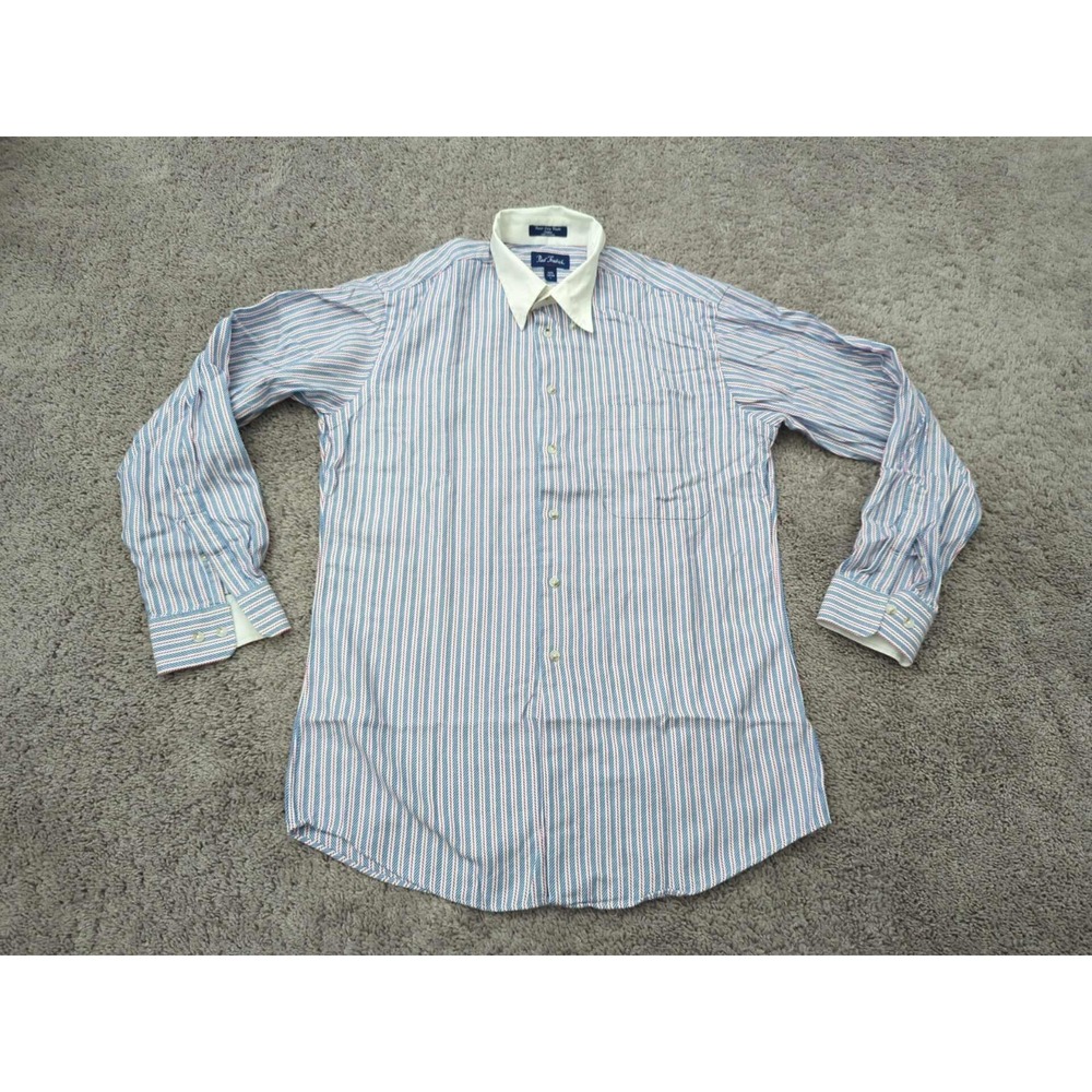 Paul Fredrick Button Up Shirt Mens Large Blue Striped Trim Fit Office‎ Casual